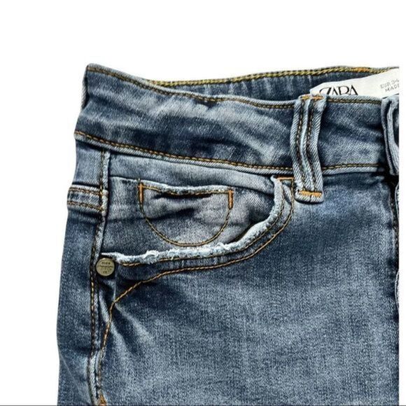 ZARA High Rise Distressed Raw Hem Skinny Jeans Size 2‎ - Picture 6 of 10